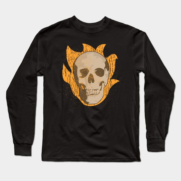 Flaming Skull Ghost Rider Vintage Long Sleeve T-Shirt by lucidghost